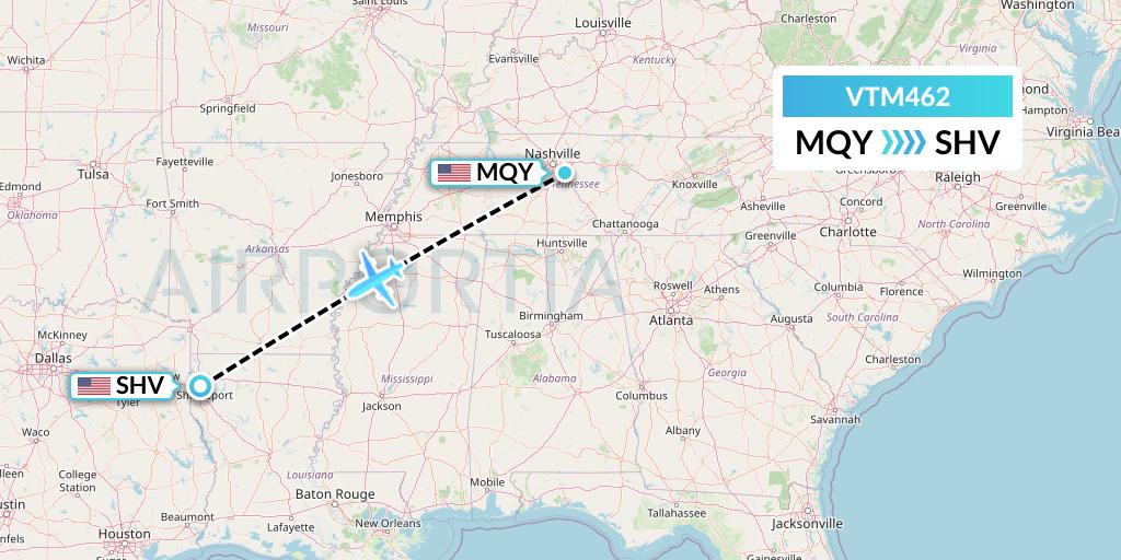 VTM462 Aeronaves TSM Flight Map: Smyrna to Shreveport