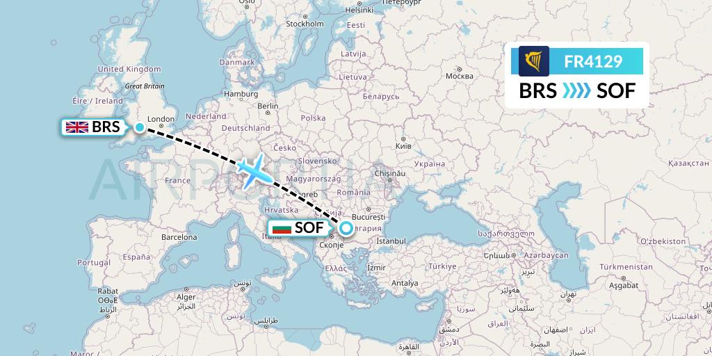 FR4129 Ryanair Flight Map: Bristol to Sofia