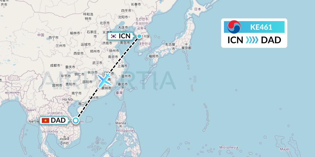 KE461 Korean Air Flight Map: Seoul to Da Nang