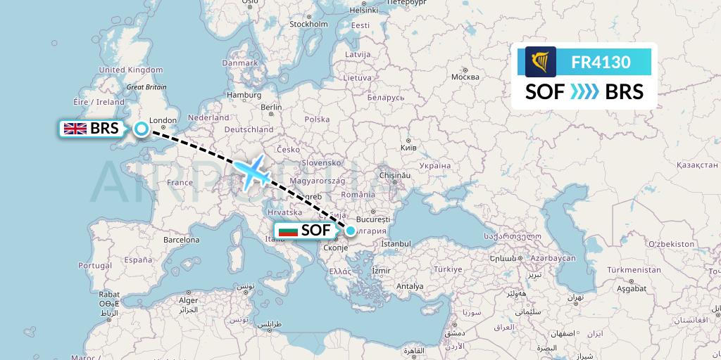 FR4130 Ryanair Flight Map: Sofia to Bristol