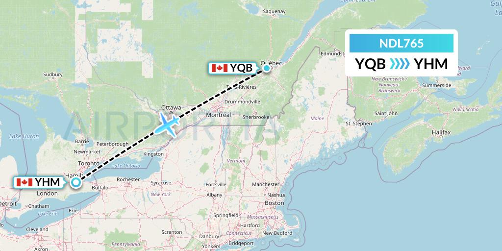 NDL765 Chrono Aviation Flight Map: Quebec to Hamilton