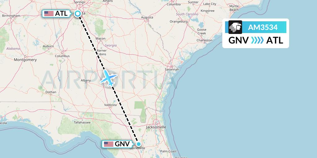 AM3534 Aeromexico Flight Map: Gainesville to Atlanta