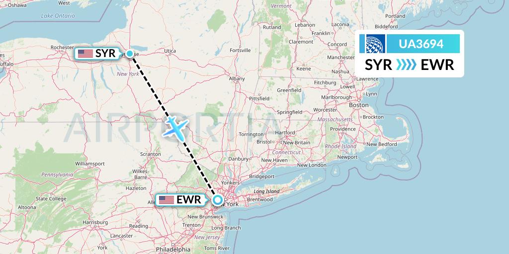 UA3694 United Airlines Flight Map: Syracuse to New York
