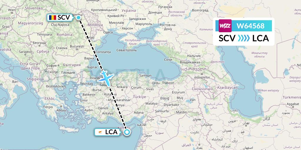 W64568 Wizz Air Flight Map: Suceava to Larnaca