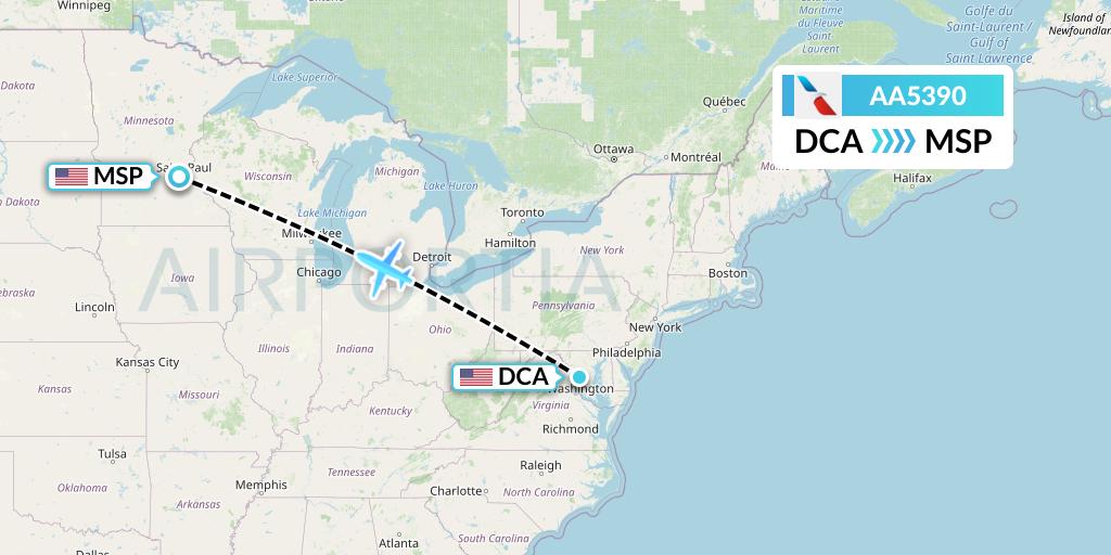 AA5390 American Airlines Flight Map: Washington to Minneapolis