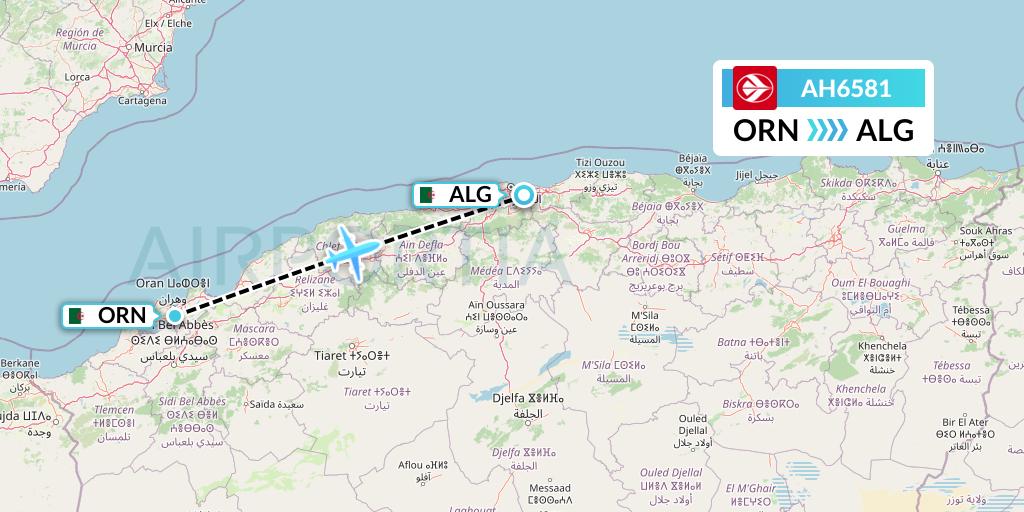 AH6581 Air Algerie Flight Map: Oran to Algiers