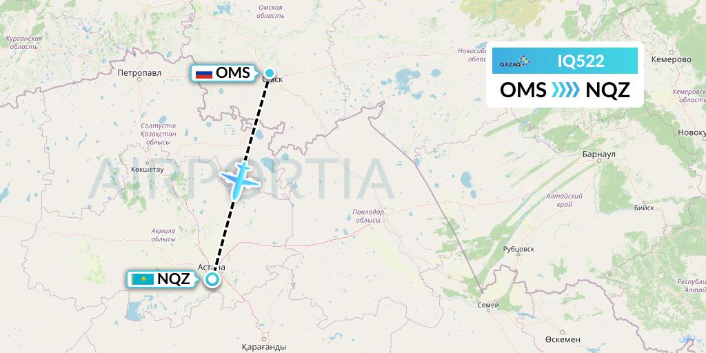 IQ522 Qazaq Air Flight Map: Omsk to Astana