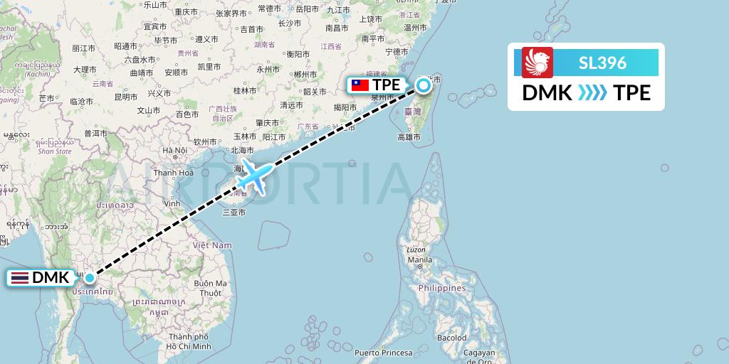 SL396 Thai Lion Air Flight Map: Bangkok to Taipei