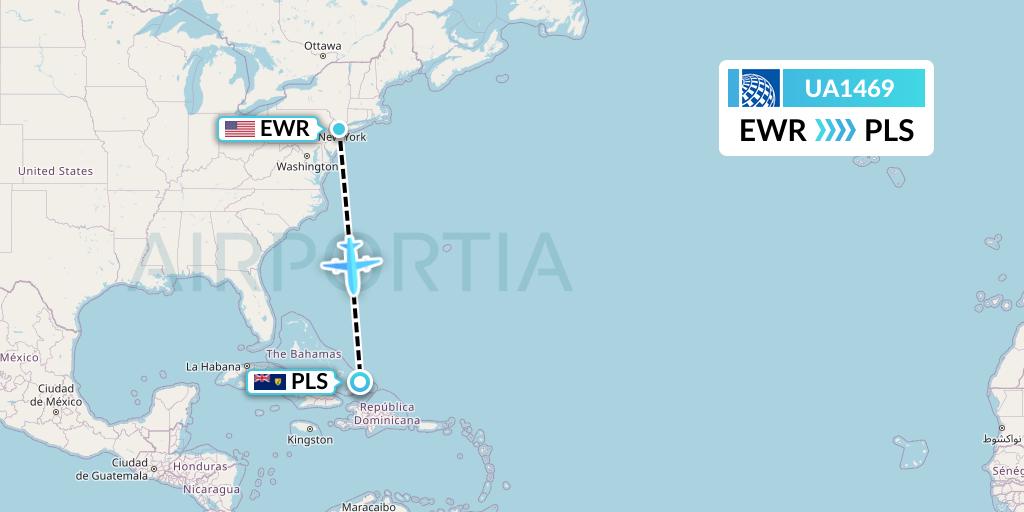 UA1469 United Airlines Flight Map: New York to Providenciales