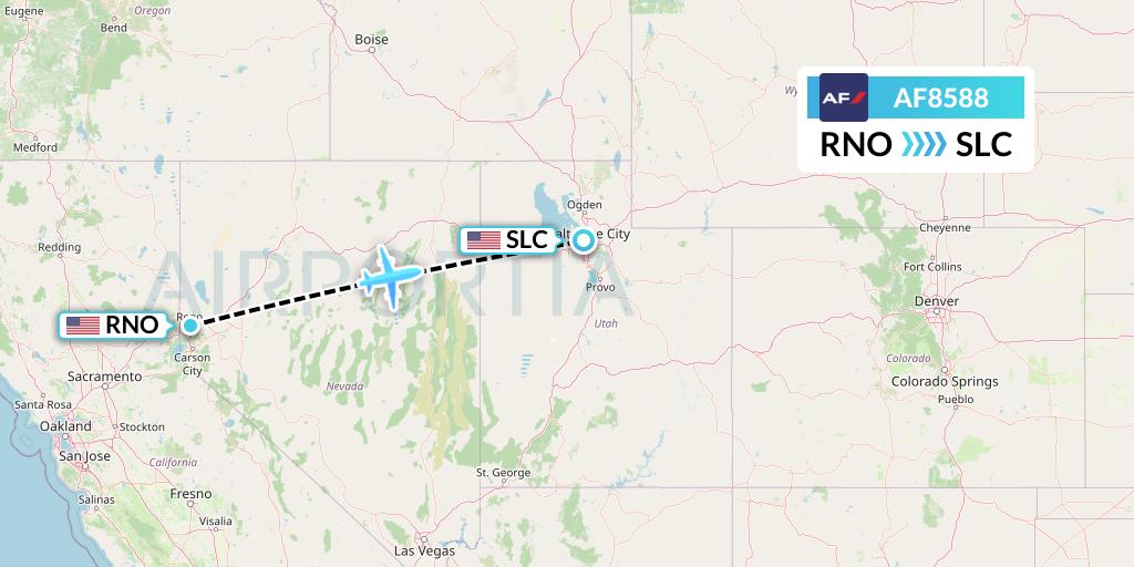 AF8588 Air France Flight Map: Reno to Salt Lake City