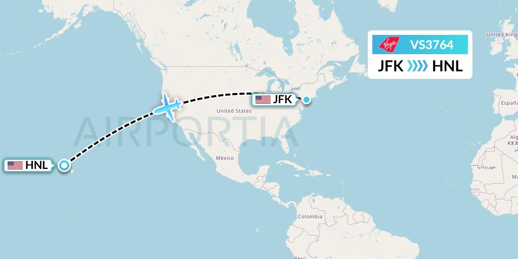 VS3764 Virgin Atlantic Airways Flight Map: New York to Honolulu