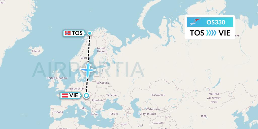 OS330 Austrian Airlines Flight Map: Tromso to Vienna
