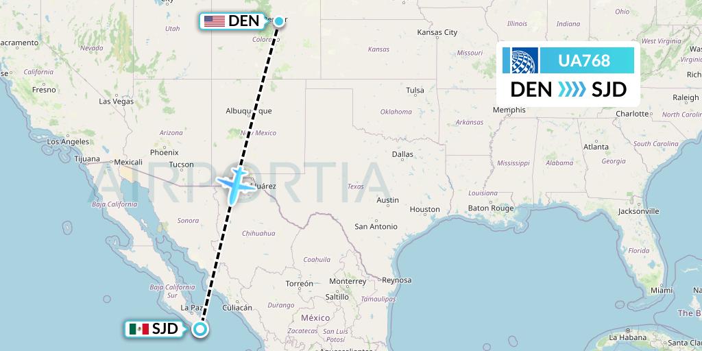 UA768 United Airlines Flight Map: Denver to San Jose del Cabo