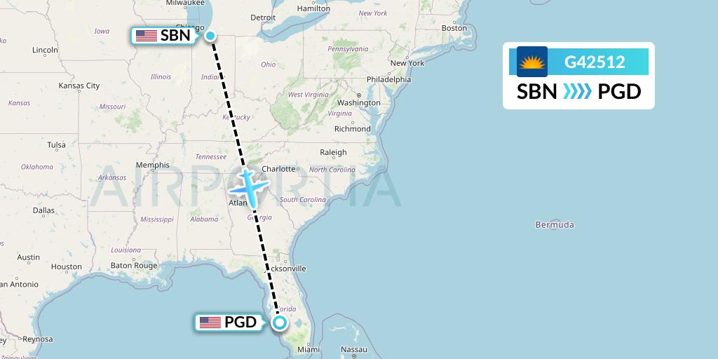 G42512 Allegiant Air Flight Map: South Bend to Punta Gorda