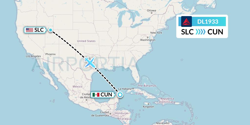 DL1933 Delta Air Lines Flight Map: Salt Lake City to Cancun