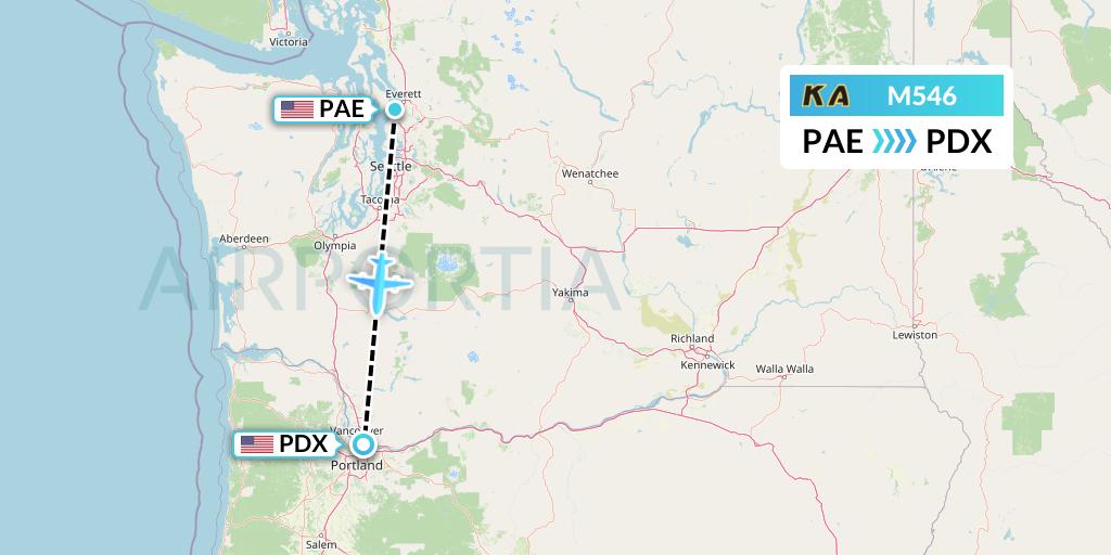 M546 Kenmore Air Flight Map: Everett to Portland