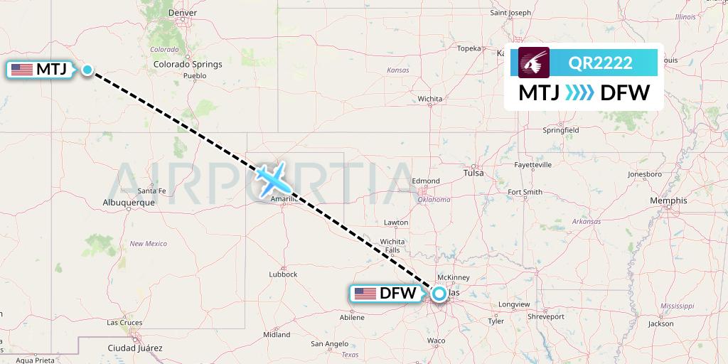 QR2222 Qatar Airways Flight Map: Montrose to Dallas