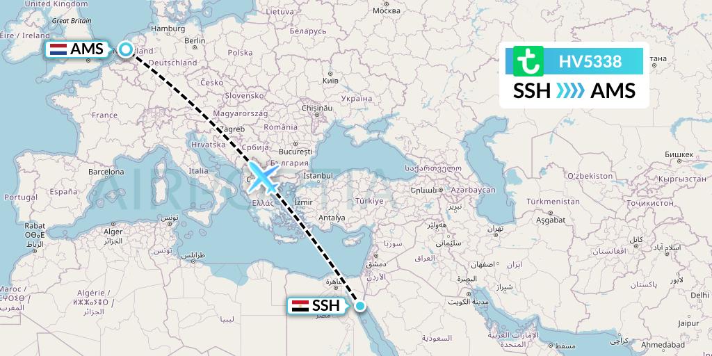 HV5338 Transavia Flight Map: Sharm el-Sheikh to Amsterdam