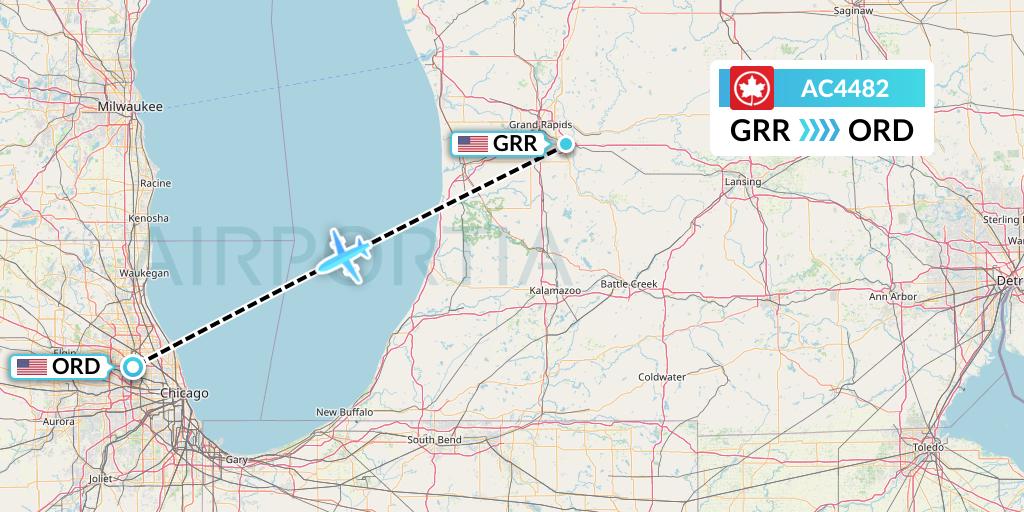AC4482 Air Canada Flight Map: Grand Rapids to Chicago
