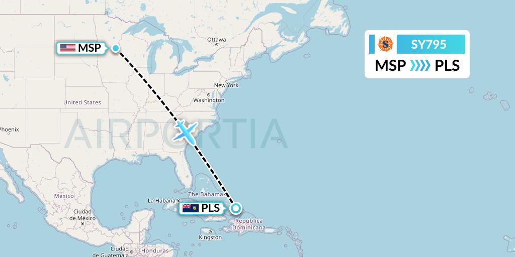 SY795 Sun Country Airlines Flight Map: Minneapolis to Providenciales