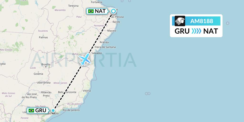 AM8188 Aeromexico Flight Map: Sao Paulo to Natal
