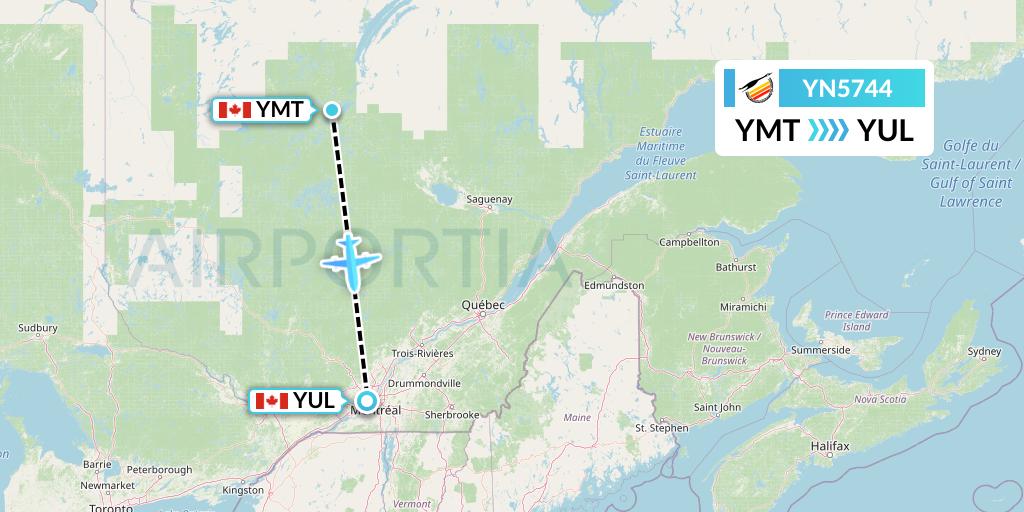 YN5744 Air Creebec Flight Map: Chibougamau to Montreal