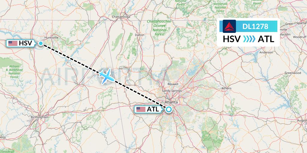 DL1278 Delta Air Lines Flight Map: Huntsville to Atlanta