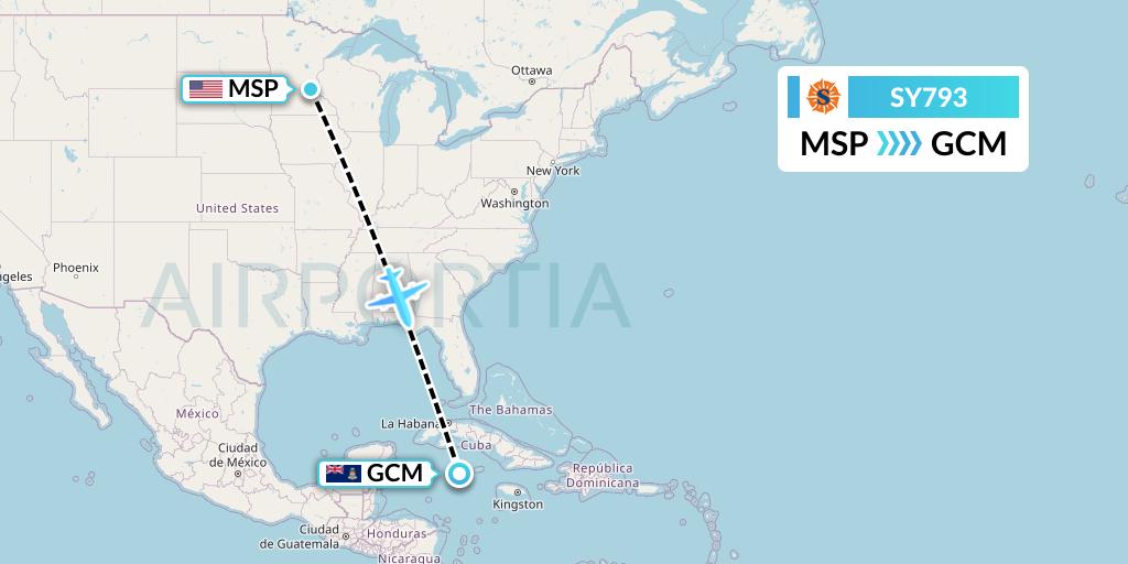 SY793 Sun Country Airlines Flight Map: Minneapolis to George Town