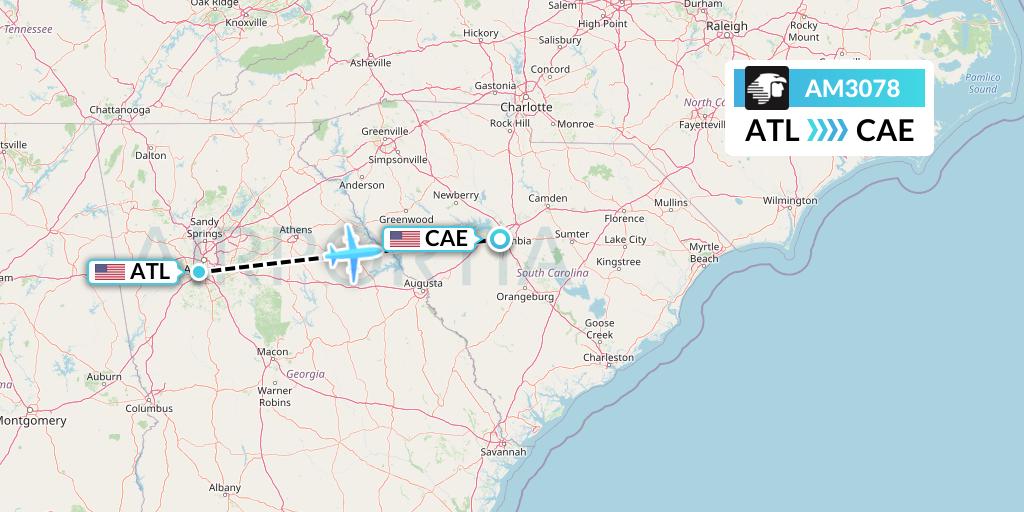 AM3078 Aeromexico Flight Map: Atlanta to Columbia