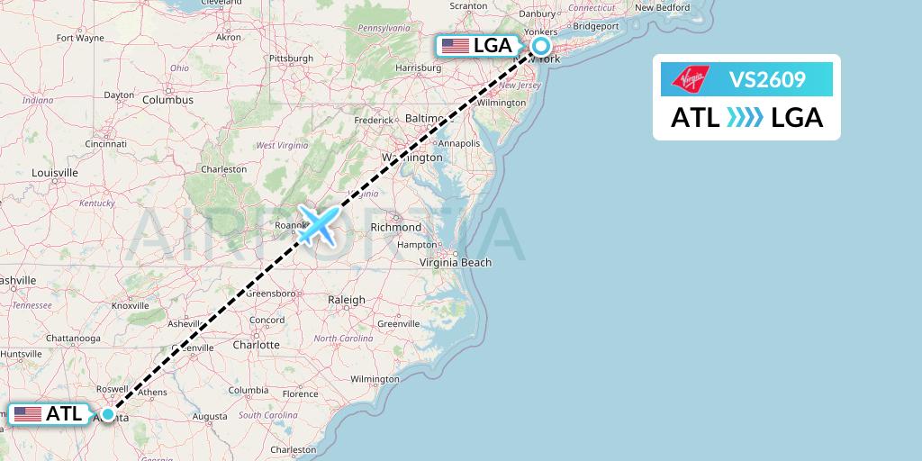 VS2609 Virgin Atlantic Airways Flight Map: Atlanta to New York