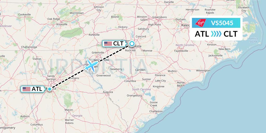 VS5045 Virgin Atlantic Airways Flight Map: Atlanta to Charlotte