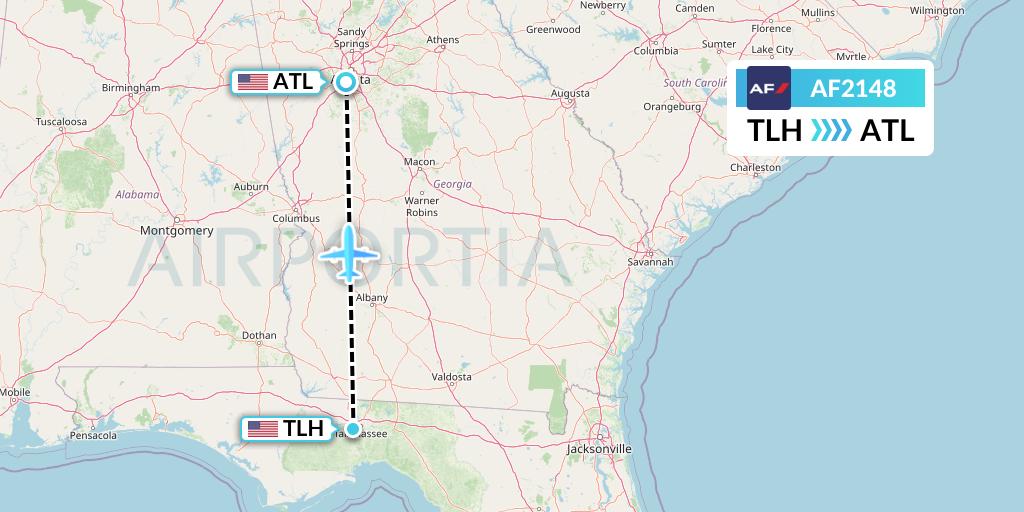 AF2148 Air France Flight Map: Tallahassee to Atlanta