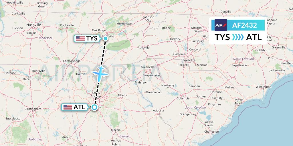 AF2432 Air France Flight Map: Knoxville to Atlanta