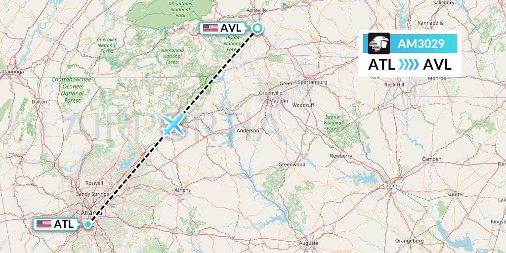 AM3029 Aeromexico Flight Map: Atlanta to Asheville