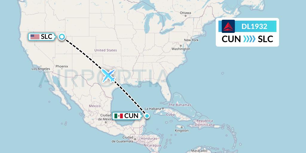 DL1932 Delta Air Lines Flight Map: Cancun to Salt Lake City