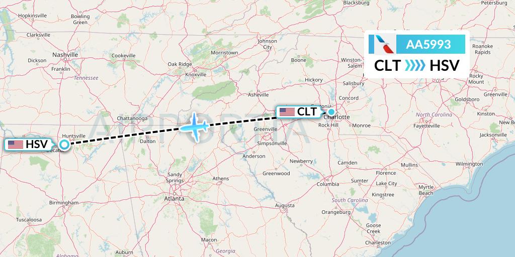 AA5993 American Airlines Flight Map: Charlotte to Huntsville