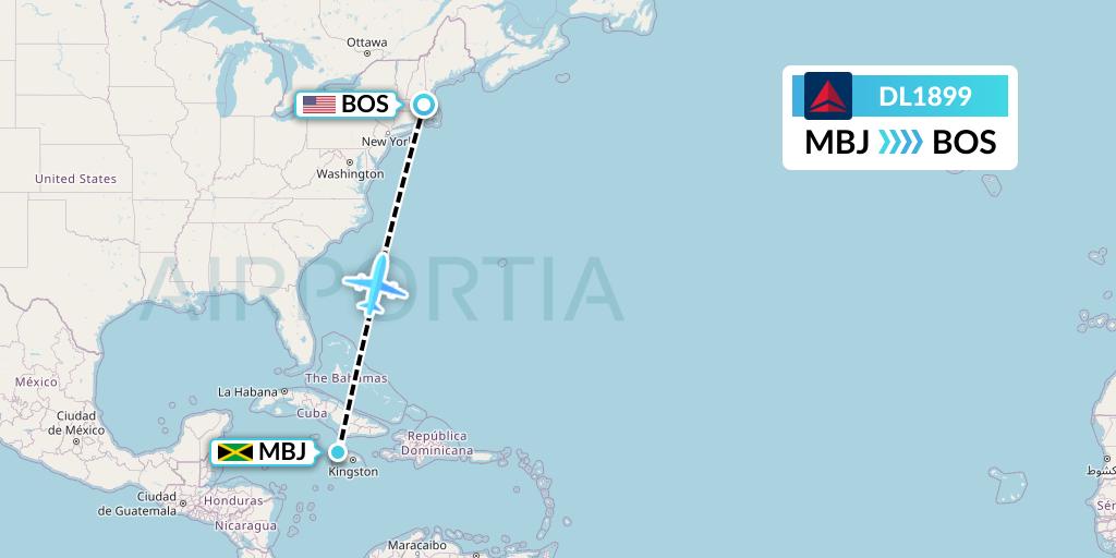 DL1899 Delta Air Lines Flight Map: Montego Bay to Boston