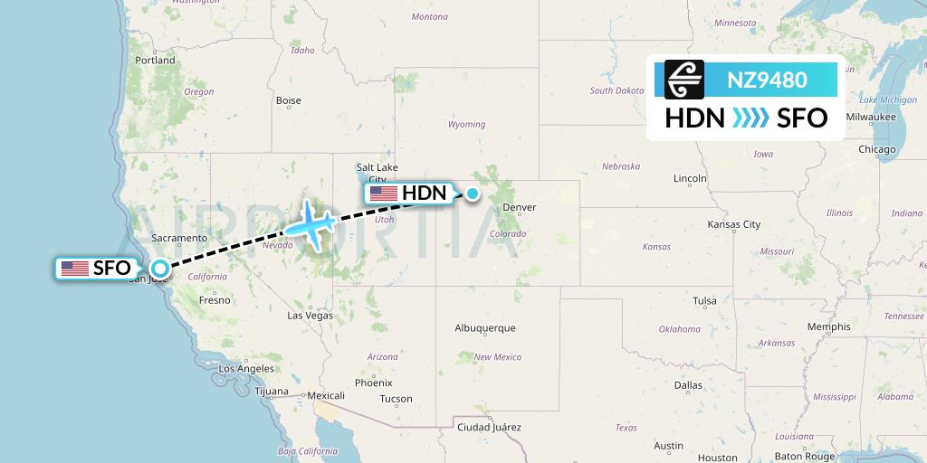 NZ9480 Air New Zealand Flight Map: Hayden to San Francisco