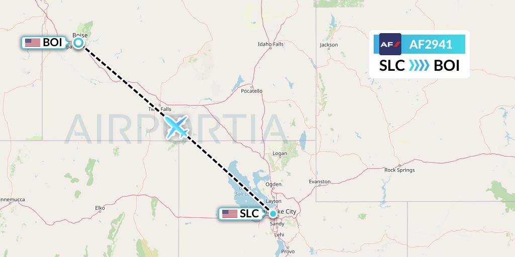 AF2941 Air France Flight Map: Salt Lake City to Boise