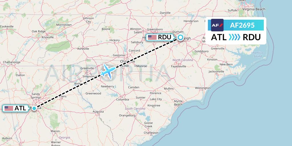 AF2695 Air France Flight Map: Atlanta to Raleigh-Durham