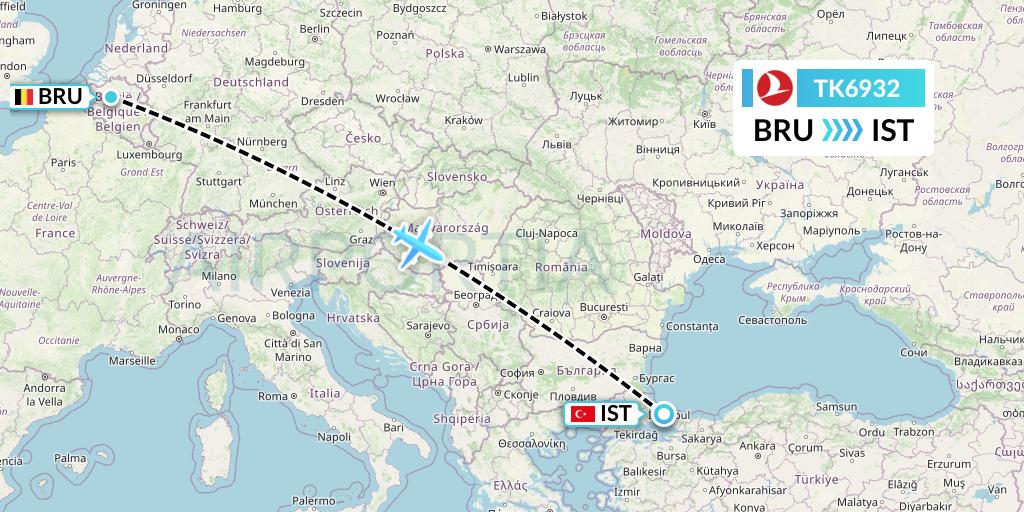 TK6932 Turkish Airlines Flight Map: Brussels to Istanbul