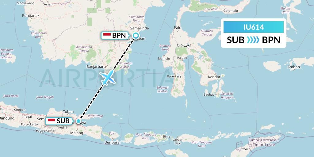 IU614 Pt. Super Air Jet Flight Map: Surabaya to Balikpapan