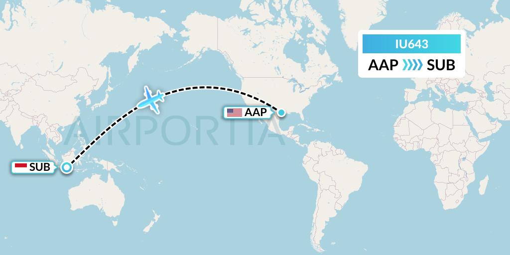 IU643 Pt. Super Air Jet Flight Map: Houston to Surabaya