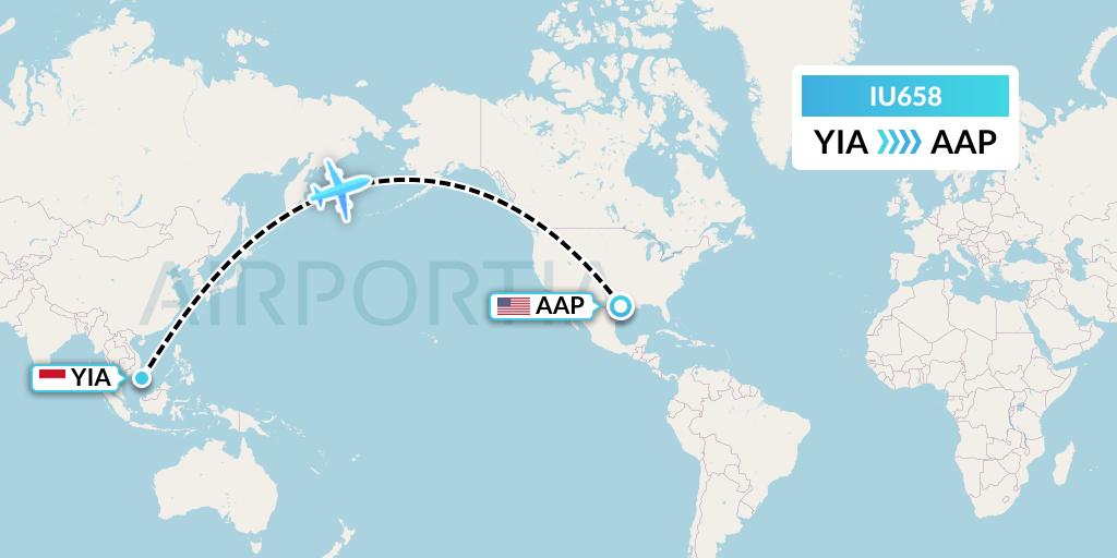 IU658 Pt. Super Air Jet Flight Map: Yogyakarta to Houston