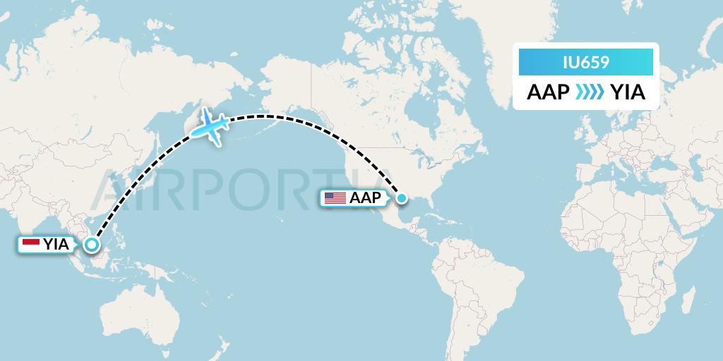 IU659 Pt. Super Air Jet Flight Map: Houston to Yogyakarta