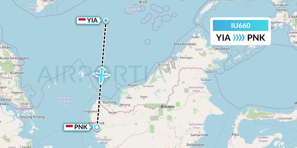IU660 Pt. Super Air Jet Flight Map: Yogyakarta to Pontianak