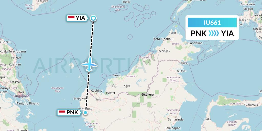 IU661 Pt. Super Air Jet Flight Map: Pontianak to Yogyakarta