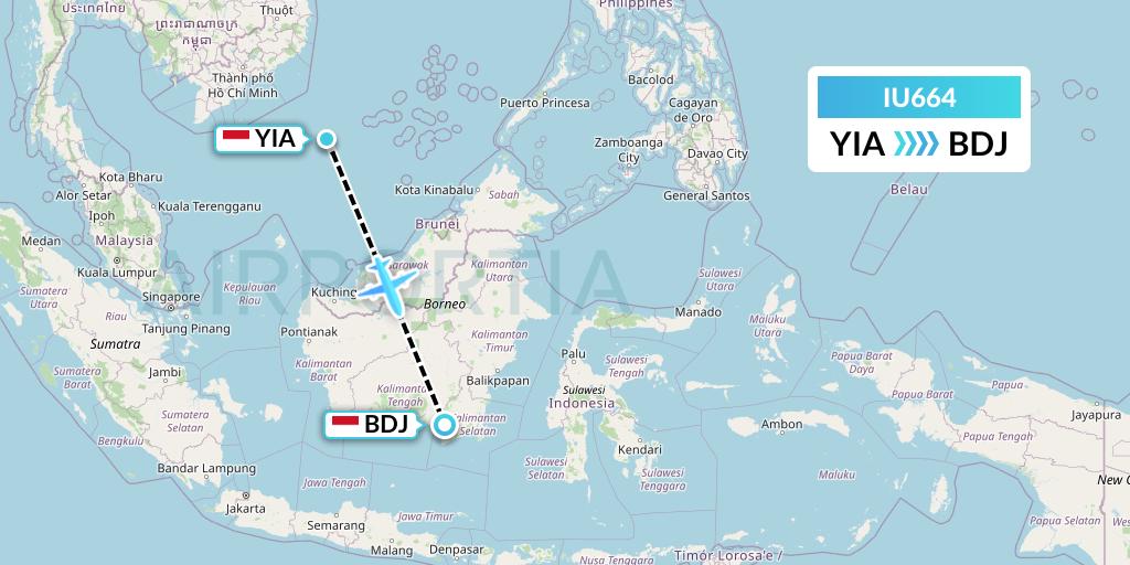 IU664 Pt. Super Air Jet Flight Map: Yogyakarta to Banjarmasin