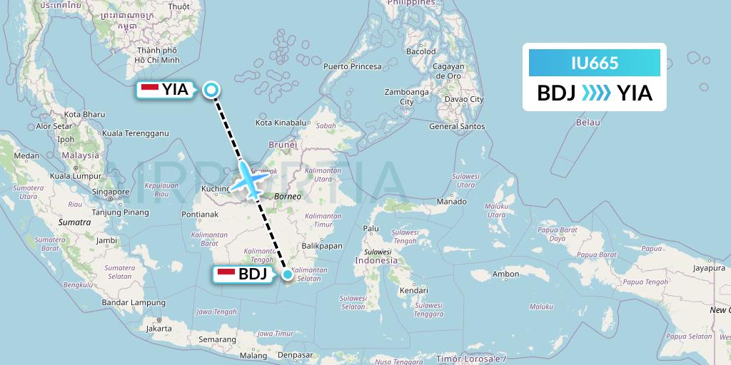 IU665 Pt. Super Air Jet Flight Map: Banjarmasin to Yogyakarta