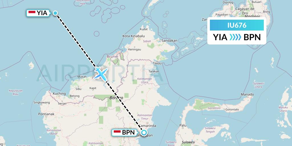 IU676 Pt. Super Air Jet Flight Map: Yogyakarta to Balikpapan